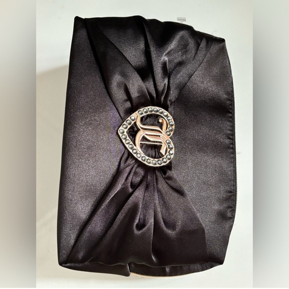 Juicy couture Elegant Black Satin Clutch with Heart Accent. NWOT